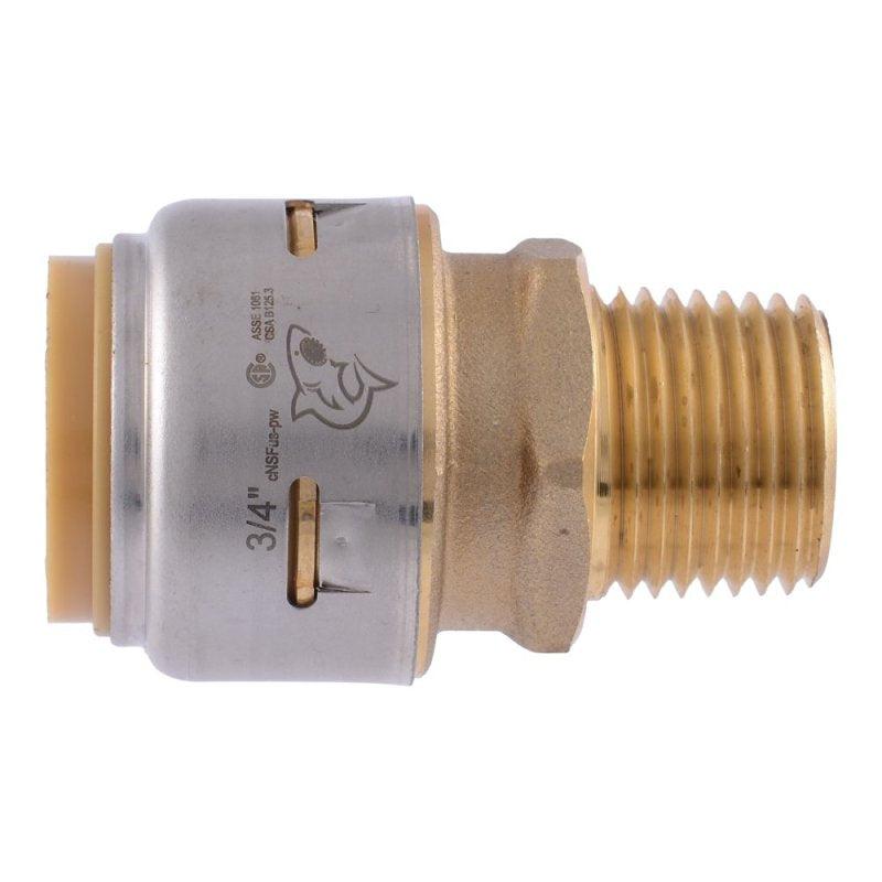 SharkBite Max UR138A Pipe Coupling, 3/4 in PTC x 1/2 in FNPT, Brass, 250 psi Pressure