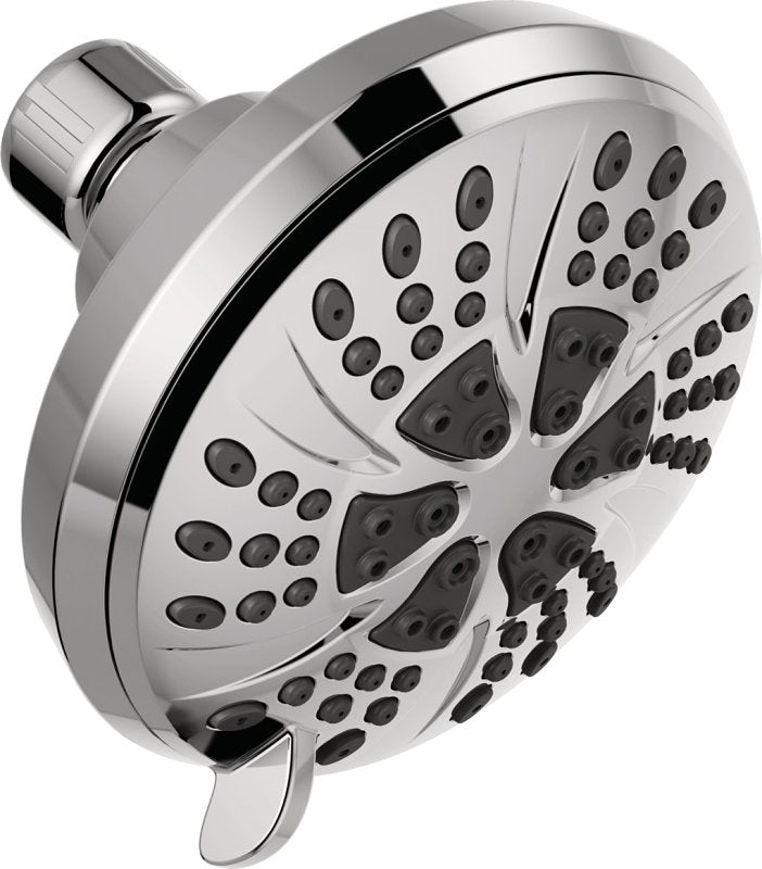 Delta 75661 Shower Head, 1.75 gpm, 1/2-14 Connection, NPT, 6-Spray Function, Plastic, Chrome, 4-3/8 in Dia