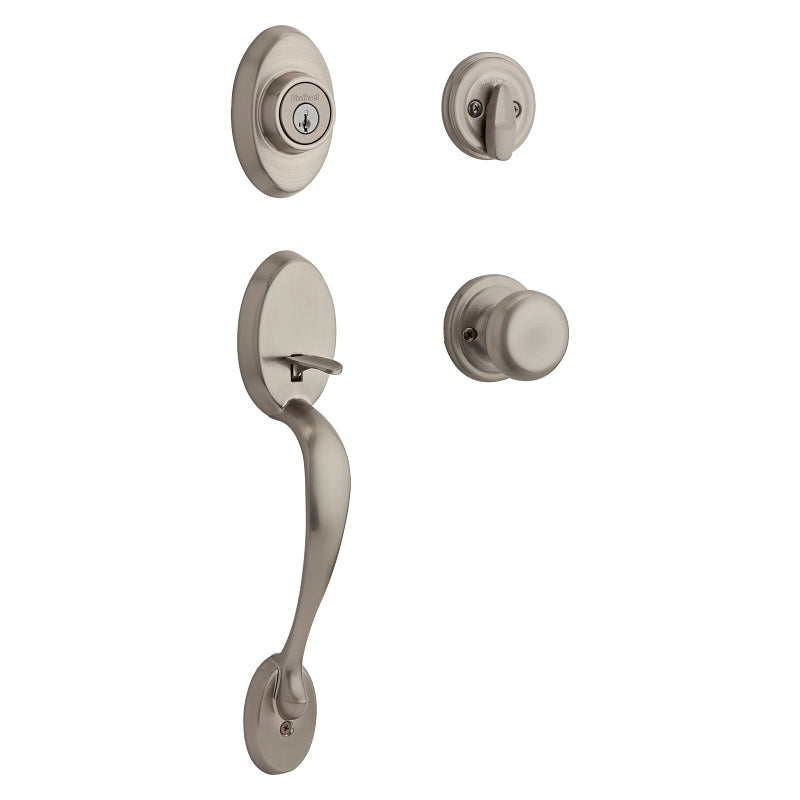 Kwikset 800CEXJ 15 SMT Handleset, 1 Grade, Brass, Satin Nickel, 2-3/8 x 2-3/4 in Backset, KW1 Keyway, Residential