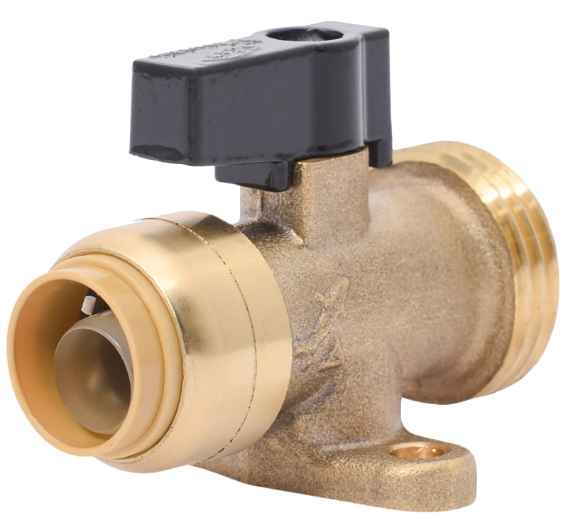 SharkBite 25559LF Straight Stop Valve, 1/2 x 3/4 in Connection, Push-Fit x MHT, 200 psi Pressure, Quarter-Turn Actuator