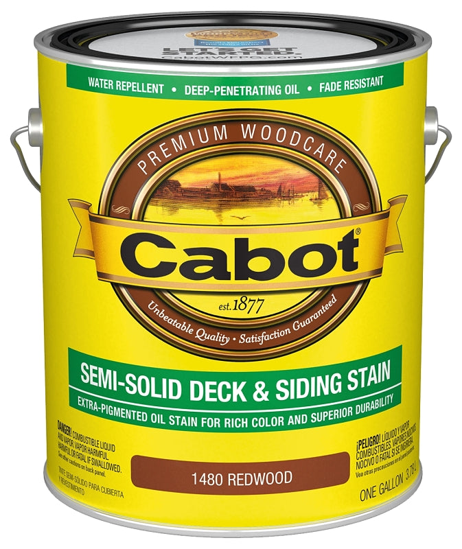 Cabot 140.0001480.007 Deck and Siding Stain, Natural Flat, Redwood, Liquid, 1 gal