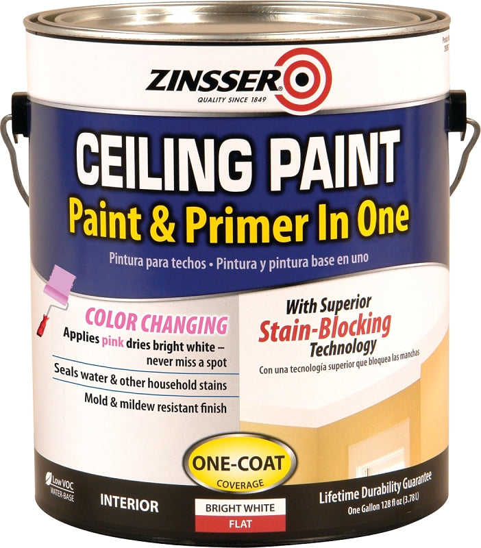 Zinsser 260967 Ceiling Paint, Flat, Bright White, 1 gal, Can, Water