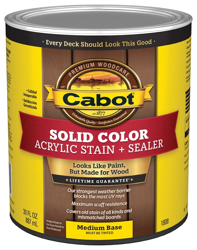 Cabot 140.0001808.005 Solid Stain, Low Luster, Medium Base, Liquid, 1 qt