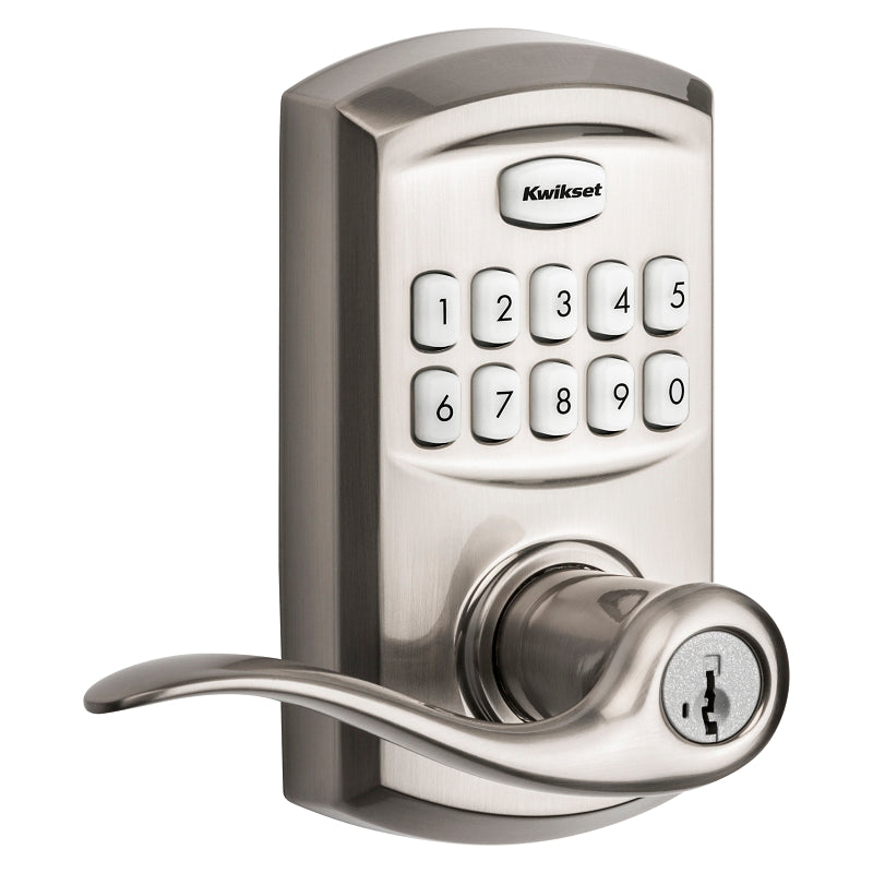 Kwikset 911TNL 15 SMT Electronic Entry Lock, Satin Nickel, Residential, AAA Grade, Metal, Universal Hand