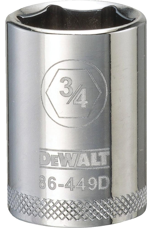 DeWALT DWMT86449OSP Drive Socket, 3/4 in Socket, 1/2 in Drive, 6-Point, Steel, Polished Chrome Vanadium