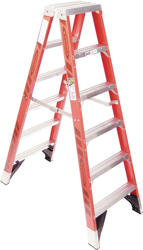 WERNER T7400 Series T7406 Step Ladder, 10 ft Max Reach H, 5-Step, 375 lb, Type IAA Duty Rating, 3 in D Step