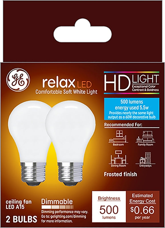 GE Industrial Solutions 36982 LED Bulb, General Purpose, A15 Lamp, E26 Lamp Base, Dimmable, Frosted, Soft White Light