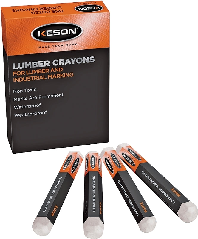 Keson LCWHITE Hard Lumber Crayon, White, 0.318 in Dia, 5 in L