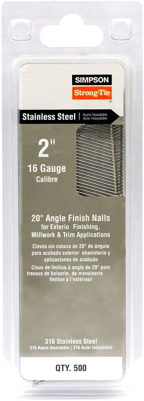 Simpson Strong-Tie T16N200PFB Finishing Nail, 6d, 2 in L, 16 ga Gauge, Stainless Steel, T-Style Head