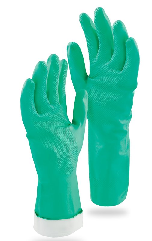 Libman 1319 Heavy-Duty Reusable Gloves, L, 13 in L, Nitrile, Green