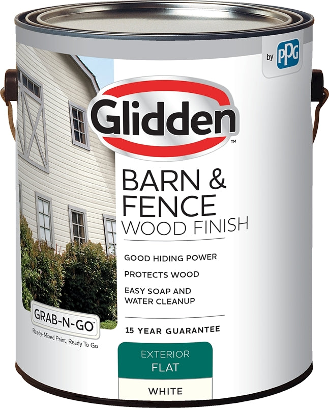 Glidden GRAB-N-GO GLBFEX10WH-1 Barn and Fence Wood Finish, Flat, White, Liquid, 1 gal