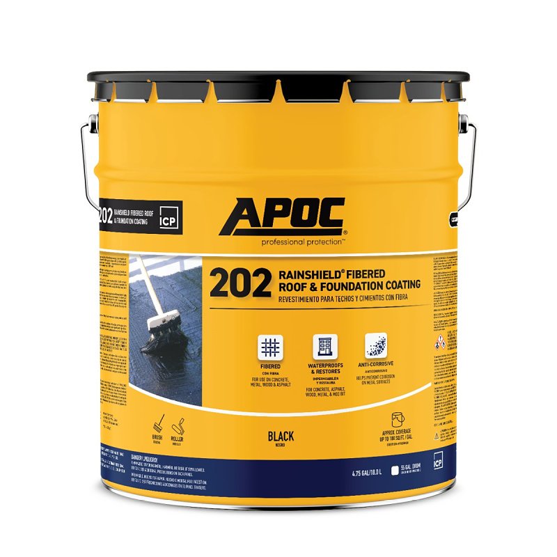 APOC 202 Rainshield AP-202 Series AP-2025 Fibered Roof and Foundation Coating, Black, 4.75 gal, Pail, Liquid