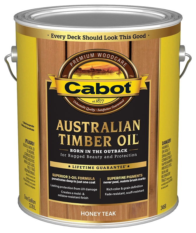 Cabot 140.0003458.007 Australian Timber Oil, Honey Teak, Liquid, 1 gal