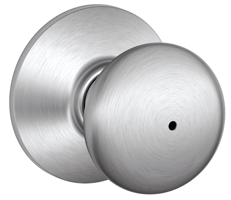 Schlage Plymouth Series F40CSVPLY626 Privacy Lockset, Round Design, Knob Handle, Satin Chrome, Metal, Interior Locking