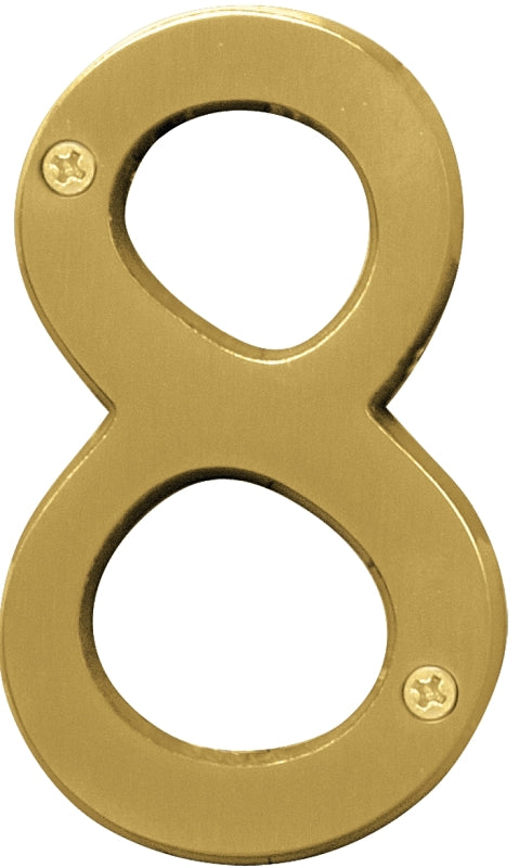 Hy-Ko Prestige Series BR-43BB/8 House Number, Character: 8, 4 in H Character, Brass Character, Solid Brass