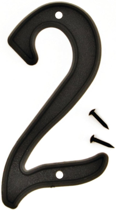 Hy-Ko PN-29/2 House Number, Character: 2, 4 in H Character, Black Character, Plastic