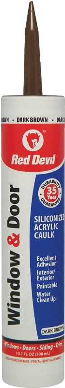 Red Devil 084640 Siliconized Acrylic Caulk, Dark Brown, -20 to 180 deg F, 10.1 fl-oz Cartridge