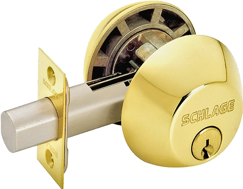 Schlage B62N605 Deadbolt, 1 Grade, SC1 Key, Metal, Bright Brass, 2-3/8, 2-3/4 in Backset, C Keyway