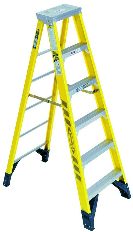 WERNER 7308 Step Ladder, 12 ft Max Reach H, 7-Step, 375 lb, Type IAA Duty Rating, 3 in D Step, Fiberglass