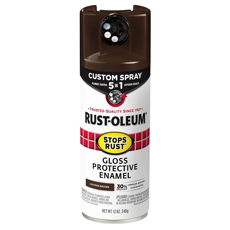 Rust-Oleum 376892 5-In-1 Enamel Paint, Gloss, Leather Brown, 12 oz, Aerosol Can