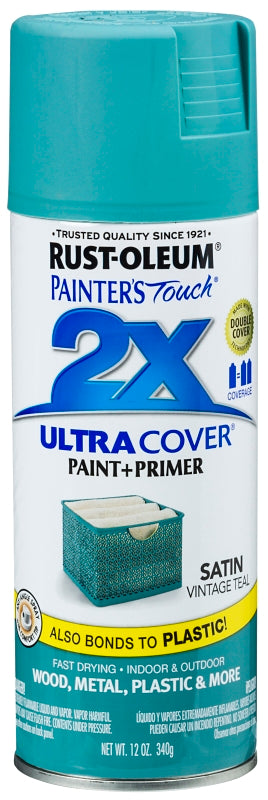 Rust-Oleum Painter's Touch 2X Ultra Cover 334090 Spray Paint, Satin, Vintage Teal, 12 oz, Aerosol Can