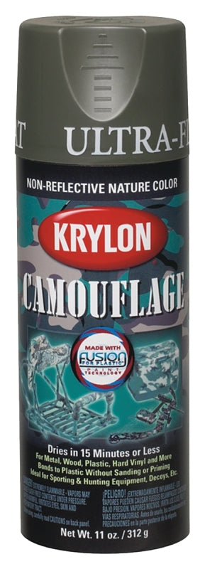 Krylon K04293777 Camouflage Spray Paint, Ultra Flat, Olive, 12 oz, Can