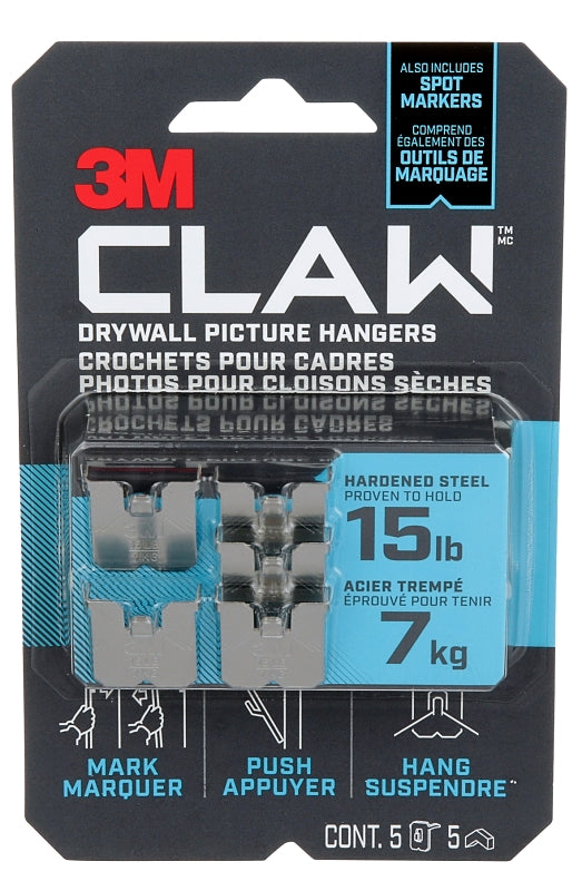 3M 3PH15M-5EF Picture Hanger, 15 lb, Steel, Drywall Mounting, 1/EA