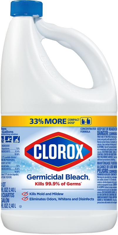 Clorox 32464 Germicidal Bleach, 81 oz, Liquid, Bleach, Pale Yellow