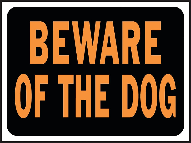 Hy-Ko Hy-Glo Series 3002 Identification Sign, Rectangular, BEWARE OF DOG, Fluorescent Orange Legend, Black Background