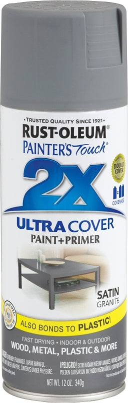 Rust-Oleum Painter's Touch 2X Ultra Cover 334069 Spray Paint, Satin, Granite, 12 oz, Aerosol Can