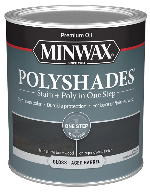 Minwax PolyShades 614994444 Interior Wood Stain, Gloss, Aged Barrel, Liquid, 1 qt