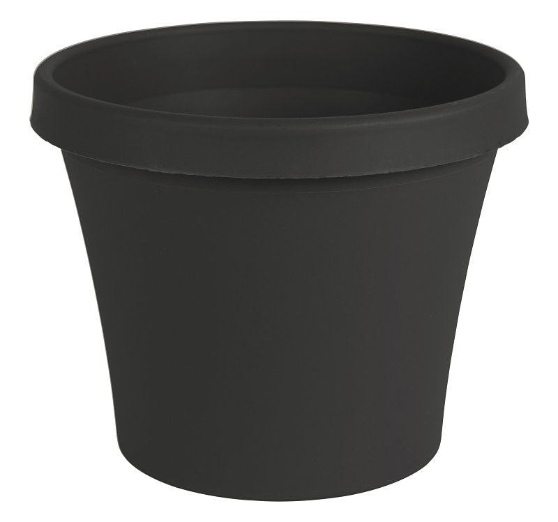 Bloem Terra Series TR0600 Planter, 5-1/2 in H, 6-1/2 in W, Round, Tapered Design, Plastic, Black, Matte