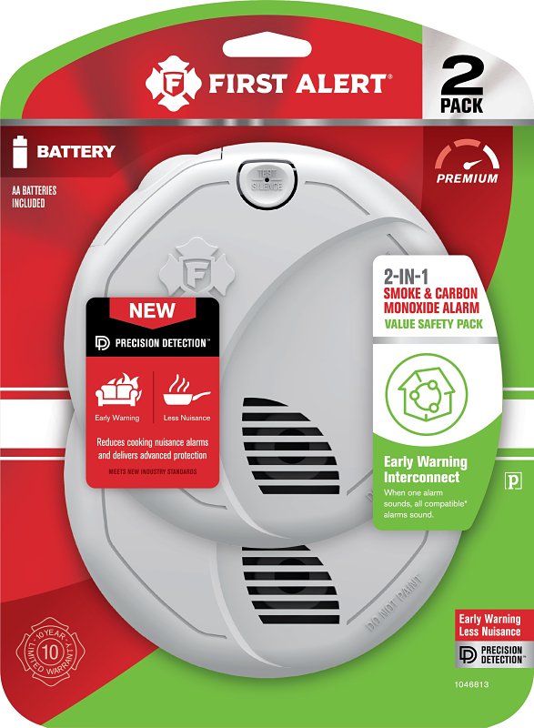 First Alert 1046813 Smoke and Carbon Monoxide Alarm, Alarm: Voice, Electrochemical, Photoelectric Sensor