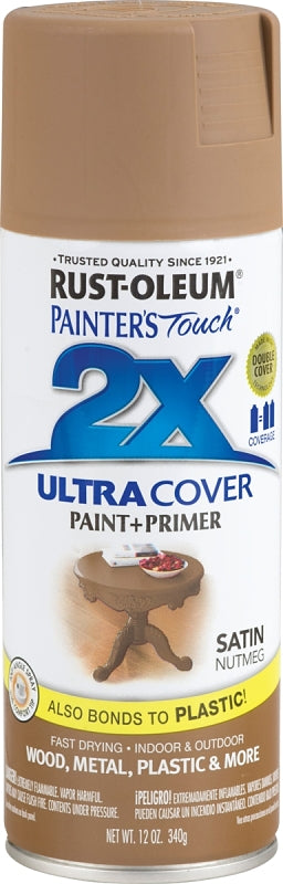 Rust-Oleum Painter's Touch 2X Ultra Cover 334076 Spray Paint, Satin, Nutmeg, 12 oz, Aerosol Can