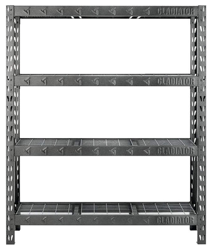 Gladiator GARS604TEG Rack Shelf, 7200 lb, 4-Shelf, 60 in OAW, 18 in OAD, 72 in OAH, Hammered Granite