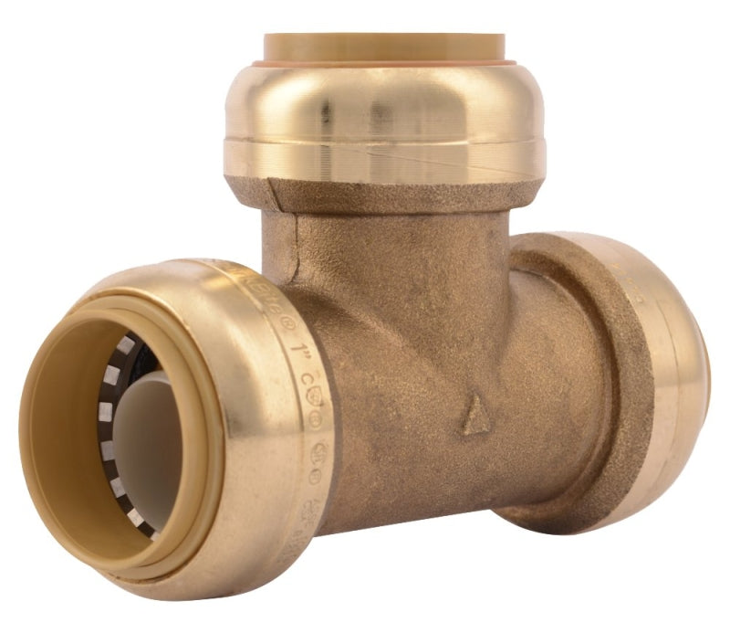 SharkBite U374LFA Pipe Tee, 1 in, Push-Fit, DZR Brass, 200 psi Pressure