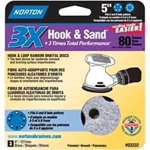 Norton 03232 Sanding Disc, 5 in Dia, 11/16 in Arbor, Coated, P80 Grit, Coarse, Alumina Ceramic Abrasive, Paper Backing