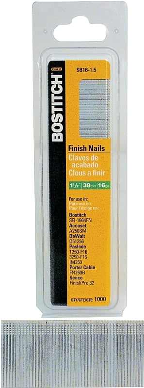 Bostitch SB16-150 Finish Nail, 1-1/2 in L, 16 Gauge, Steel, Coated, Smooth Shank