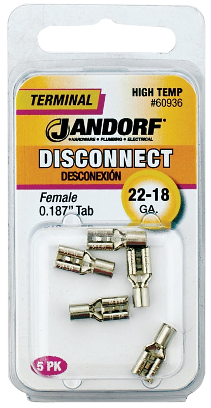 Jandorf 60936 Disconnect Terminal, 22 to 18 AWG Wire, 5/PK