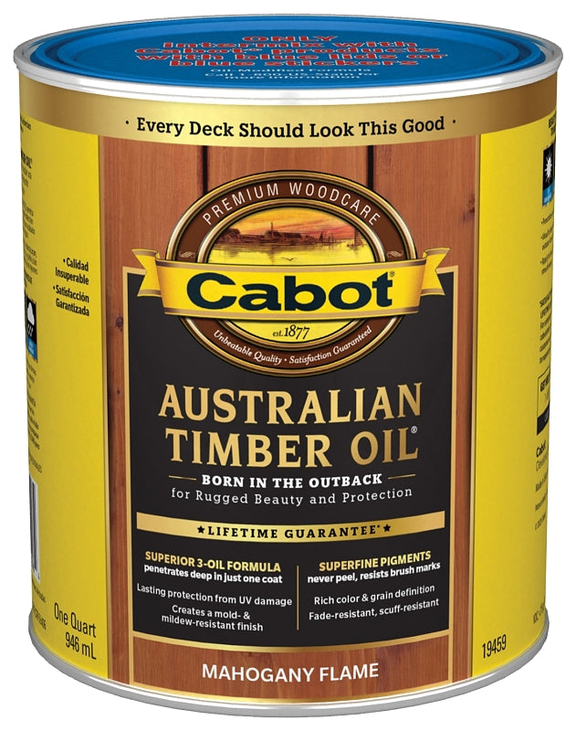 Cabot 140.0019459.005 Australian Timber Oil, Mahogany Flame, Liquid, 1 qt, Can