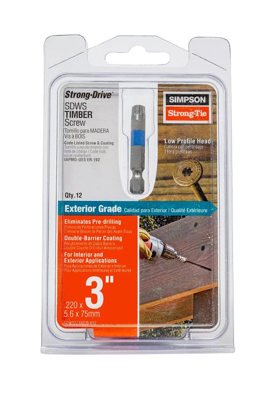 Simpson Strong-Tie Strong-Drive SDWS SDWS22300DB-R12 Timber Screw, 3 in L, Washer Head, 6-Lobe Drive, Steel