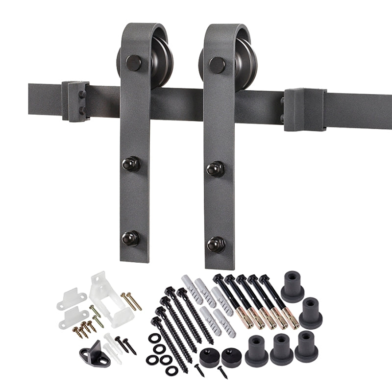 Renin BD102K-09600-MB Bent Strap Barn Door Hardware Kit, 96 in L Track, Steel, Matte, Wall, For: Barn Door