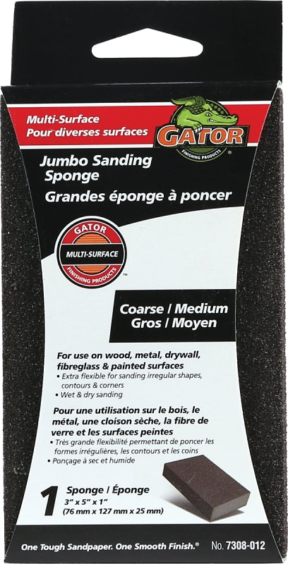 Gator 7308-012 Sanding Sponge, 5 in L, 3 in W, Coarse, Medium, Aluminum Oxide Abrasive