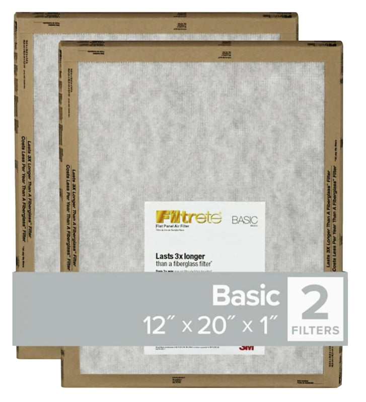 Filtrete FPL19-2PK-24 Air Filter, 20 in L, 12 in W, 2 MERV, For: Air Conditioner, Furnace and HVAC System