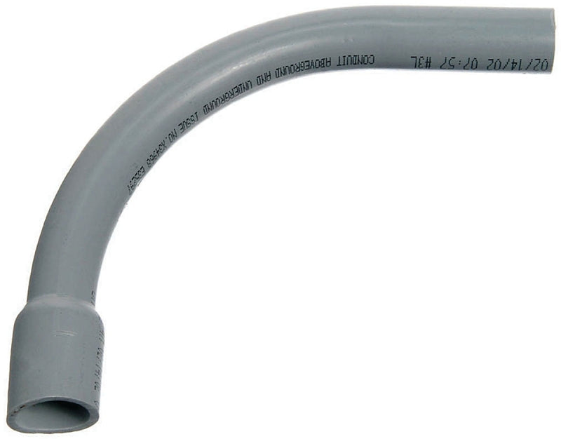 Carlon UA9ADB-CTN Conduit Elbow, 90 deg Angle, 1/2 in Bell End, PVC, Gray