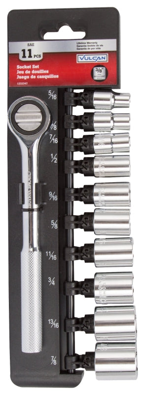 Vulcan 11PC-3S Socket Set, Chrome Vanadium Steel, Chrome