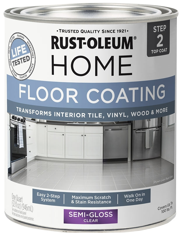 Rust-Oleum 358870 Floor Coating Kit, Semi-Gloss, Clear, 1 qt