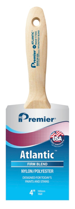 Premier Atlantic 17355 Paint Brush, 4 in W, Beavertail Varnish Wall Brush, 3-11/16 in L Bristle, Nylon/Polyester Bristle