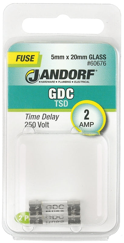 Jandorf 60676 Time Delay Fuse, 2 A, 250 V, 35 A Interrupt, Glass Body