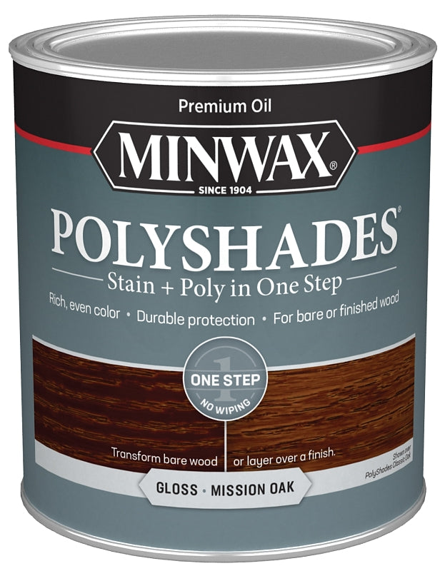 Minwax 614850444 Waterbased Polyurethane Stain, Gloss, Liquid, Mission Oak, 1 qt, Can